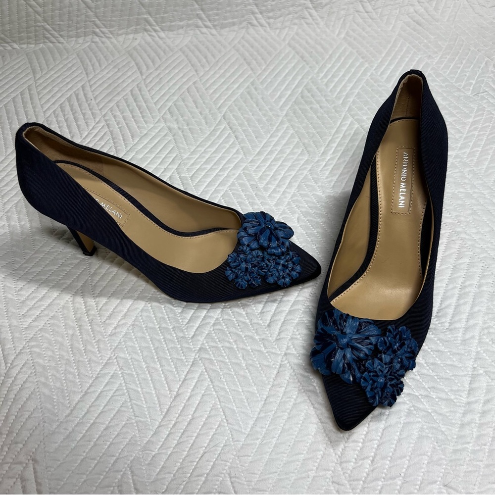 Antonio Melani Navy Blue Floral Heels, Size 8, Excellent Condition